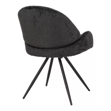 Morea pakoworld rotating chair bouclé in black color with black metallic legs 55x63.5x89.5cm