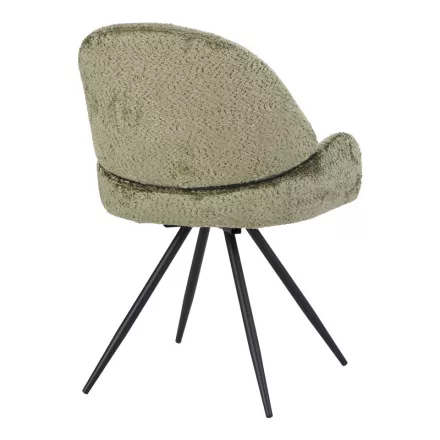 Morea pakoworld rotating chair bouclé in olive green color with black metallic legs 55x63.5x89.5cm