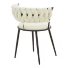 Alkia I pakoworld armchair fabric in ecru shade - black metal leg 57x58.5x72cm