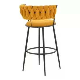   Alkia I pakoworld bar stool fabric in yellow color - black metal leg 50x56x95cm