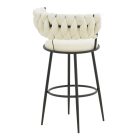 Alkia I pakoworld bar stool fabric in ecru color - black metal leg 50x56x95cm