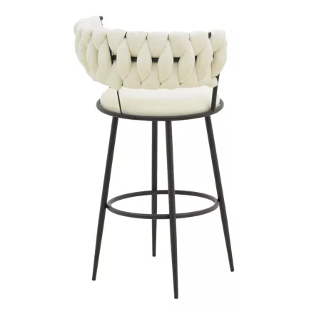 Alkia I pakoworld bar stool fabric in ecru color - black metal leg 50x56x95cm