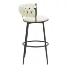Alkia I pakoworld bar stool fabric in ecru color - black metal leg 50x56x95cm