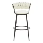 Alkia I pakoworld bar stool fabric in ecru color - black metal leg 50x56x95cm