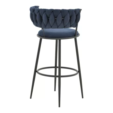 Alkia I pakoworld bar stool fabric in dark blue color - black metal leg 50x56x95cm
