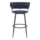 Alkia I pakoworld bar stool fabric in dark blue color - black metal leg 50x56x95cm