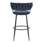 Alkia I pakoworld bar stool fabric in dark blue color - black metal leg 50x56x95cm