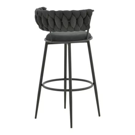 Alkia I pakoworld bar stool fabric in black color - black metal leg 50x56x95cm