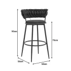Alkia I pakoworld bar stool fabric in black color - black metal leg 50x56x95cm