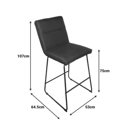 Bar stool Essential pakoworld grey fabric-black metal leg 53x64.5x107cm