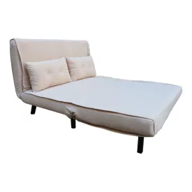  Sofa-bed Josuane pakoworld two-seater beige velvet- black wooden leg 122x80x81cm