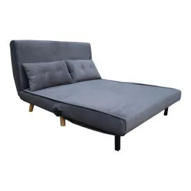  Josuane  pakoworld two-seater sofa bed, anthracite velvet, natural wooden legs, 122x80x81cm
