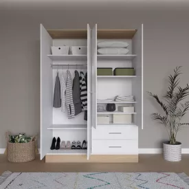   Harmony pakoworld four-door wardrobe in oak-white shade 137x52x198cm