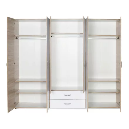 Dormie pakoworld six-door wardrobe with drawers in white 206x52x213cm