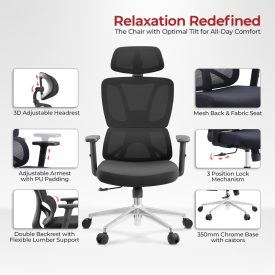   Office manager chair Aish pakoworld fabric mesh black 64x66x130cm