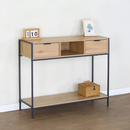 Console Regando pakoworld in oak color with black metal 100x35x80cm