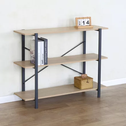 Floor shelf Nebranzo pakoworld in oak color with black metal 106x35x80cm