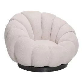   Nester pakoworld swivel armchair with stool boucle fabric in beige color 98x97x69cm