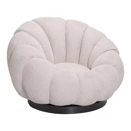 Nester pakoworld swivel armchair with stool boucle fabric in beige color 98x97x69cm