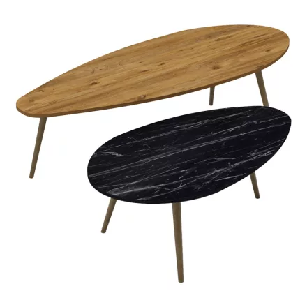Monty pakoworld 2pcs coffee tables in natural-black marble shade