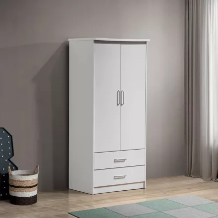 Wardrobe Olympus pakoworld with 2 doors and drawers in white colour 81x57x183