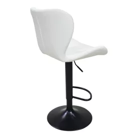   Bar stool Coozy pakoworld adjustable height black matte metal with pu in white color 46x47x90-112cm