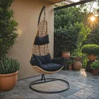 Garden swing Soleil pakoworld hanging pp in natural color and black metal 103x83x200cm