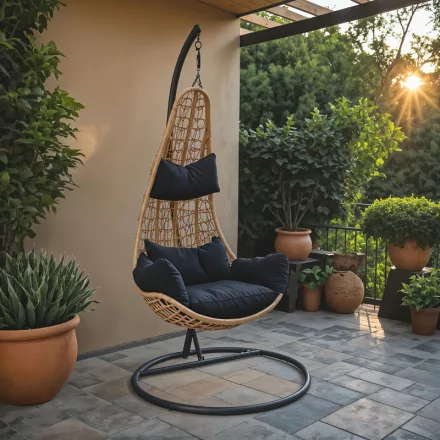Garden swing Soleil pakoworld hanging pp in natural color and black metal 103x83x200cm