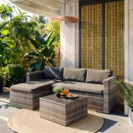  Garden lounge Enthusiasm pakoworld set 2pcs rattan dark grey-fabric dark grey