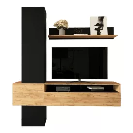   Living room Wendy pakoworld set in oak-black color 195.1x37.3x219.1cm