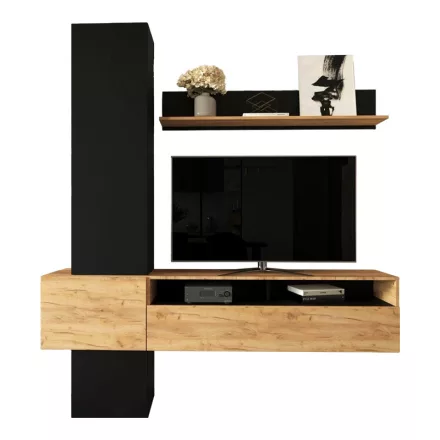 Living room Wendy pakoworld set in oak-black color 195.1x37.3x219.1cm