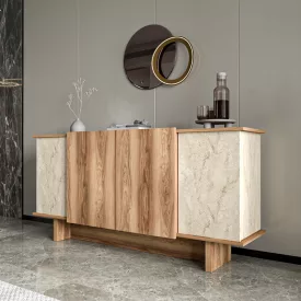   Zafore pakoworld sideboard in walnut shade with marblew effect 180x45x80cm