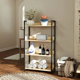   Bookcase Dorfie pakoworld in natural color with black metal 70x30x124.5cm