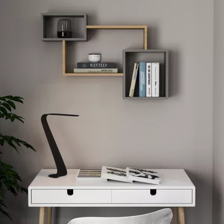 Wall shelf Beldra pakoworld in natural-cement grey color 84x15x57.8cm