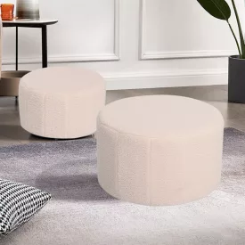   Stool - Pouf Gabello pakoworld set of 2 pcs boucle fabric beige  D44x26.5cm