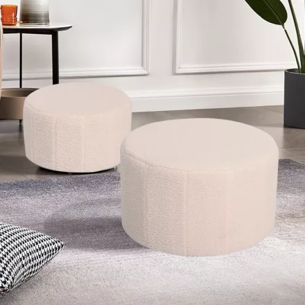 Stool - Pouf Gabello pakoworld set of 2 pcs boucle fabric beige  D44x26.5cm