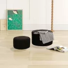 Stool - Pouf Gabello pakoworld boucle fabric in black color D44x26.5cm