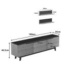 Kasia pakoworld living room set in black marble-sonoma shade 180x35x48.5cm