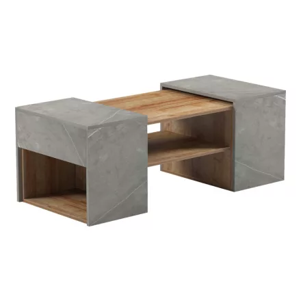 Morfi pakoworld polymorphic coffee table 3pcs in oak-beige marble shade 105x45x37cm