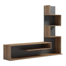   Cazenda pakoworld tv unit with bookcase in oak and dark grey color 160x29x126cm
