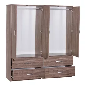   Zelia I pakoworld four-leaf wardrobe with 4 drawers walnut color 158x42x180cm