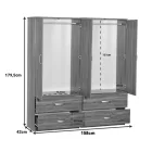 Zelia I pakoworld four-leaf wardrobe with 4 drawers walnut color 158x42x180cm