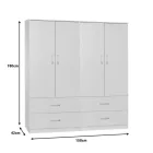 Zelia A pakoworld four-leaf wardrobe with 4 drawers color white 158x42x180cm