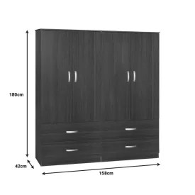   Zelia C pakoworld four-leaf wardrobe with 4 drawers wenge color 158x42x180cm