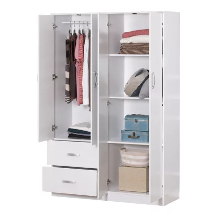 Zelia pakoworld four-leaf wardrobe with 2 drawers in white shade 120x42x180cm