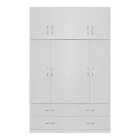   Four-leaf wardrobe with mezzanine Zelia A pakoworld with 4 drawers, white color 158x42x240cm