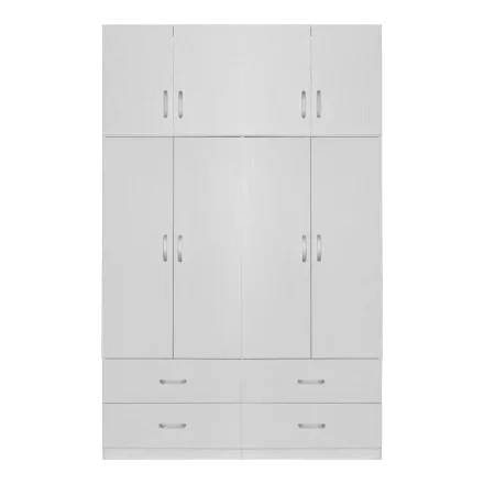 Four-leaf wardrobe with mezzanine Zelia A pakoworld with 4 drawers, white color 158x42x240cm