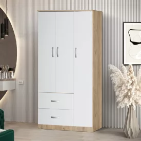   Wardrobe Zelia pakoworld with 2 doors and drawers in white-oak color 90x42x180cm