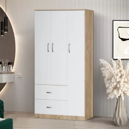Wardrobe Zelia pakoworld with 2 doors and drawers in white-oak color 90x42x180cm