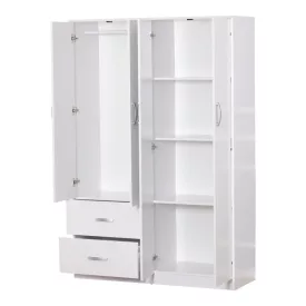   Four-leaf wardrobe with loft Zelia pakoworld with 2 drawers in white 120x42x240cm